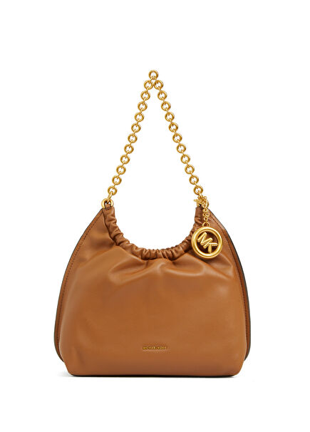 Tan Logo Women's Leather Shoulder Bag