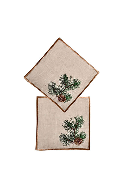 Decorative Cone Patterned Beige 2-Piece Cocktail Napkin