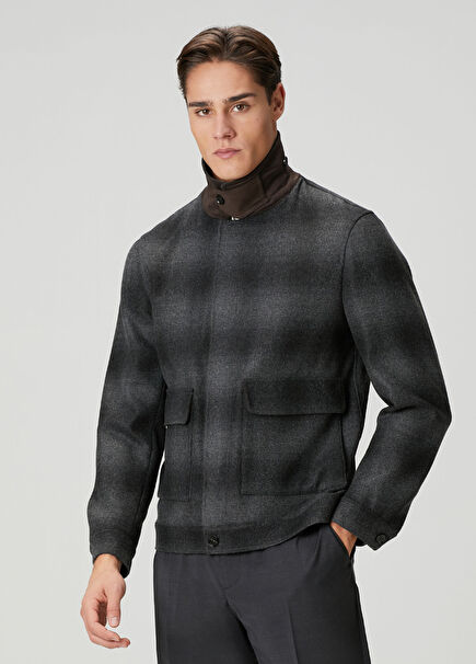 Gri Ekose Desenli Yün Dış Gömlek