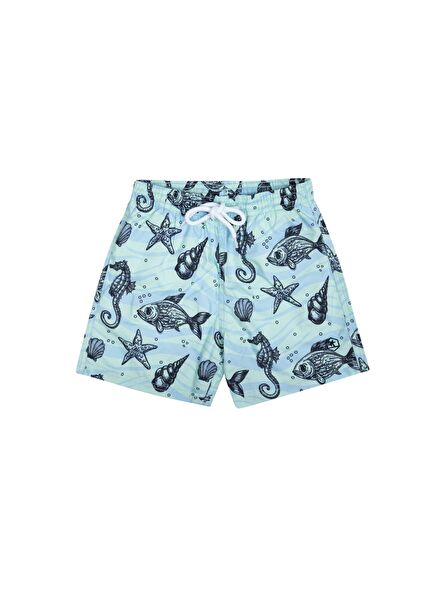 Lue Kids Blue Fish Patterned Swim Shorts