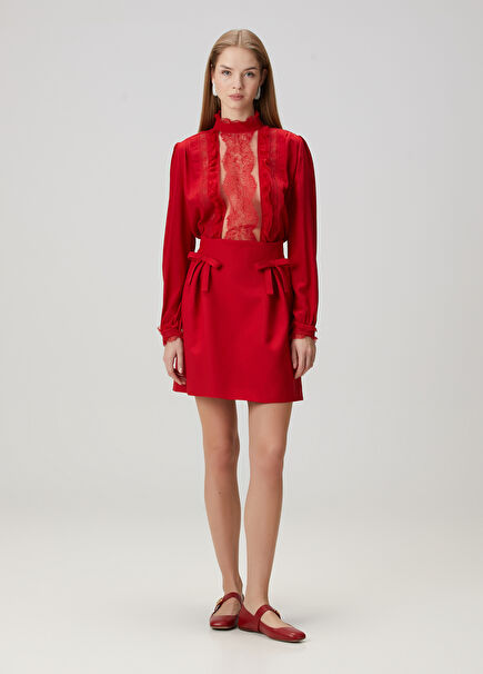 Red Mini Wool Skirt