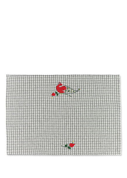 Altar Ecru Grey Checkered Embroidered Placemat 35 x 50 cm