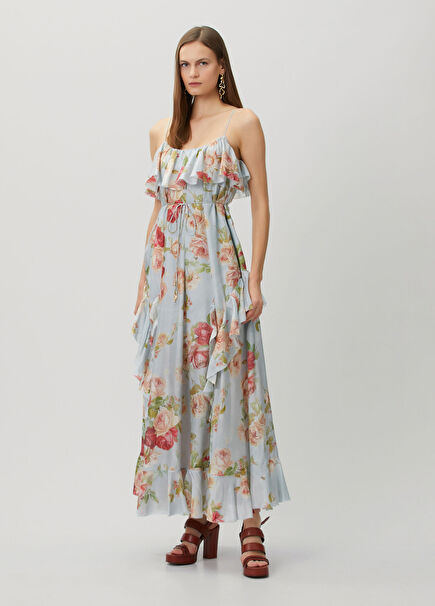 Roselight Blue Floral Maxi Silk Dress