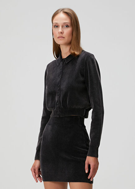 Black Crop Polo Cardigan