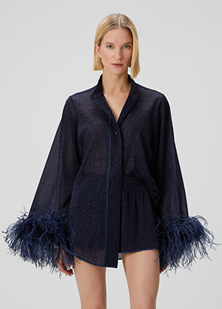 Navy Blue Feather Detailed Shirt