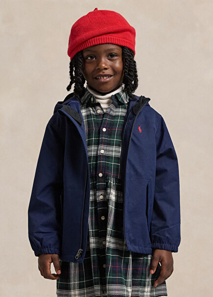 Navy Blue Logo Embroidered Unisex Kids Raincoat