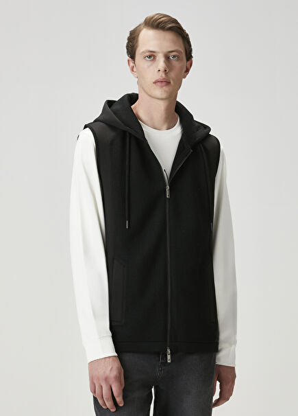 Black Hooded Knit Vest