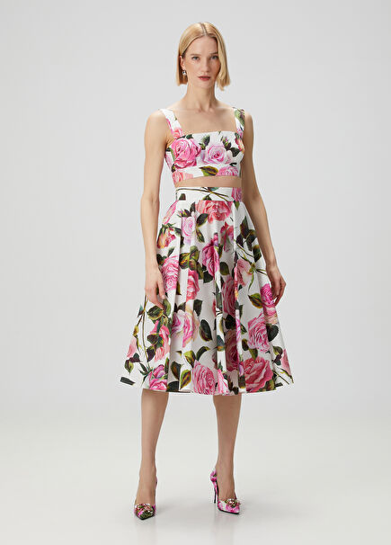 Pink Floral Midi Skirt