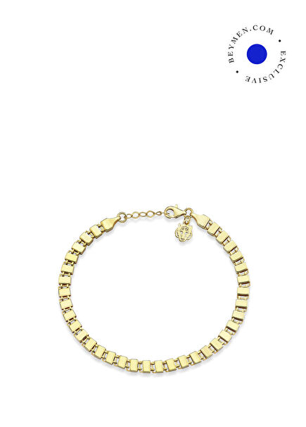 Tiger Charm Block 14K Gold Plated 925K Silver Men's Bracelet