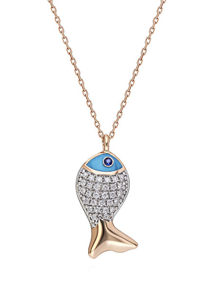 Blue Fish Pırlanta Taşlı 14 Ayar Altın Kadın Kolye