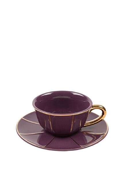 Porpora Dark Purple Ceramic Teacup and Saucer