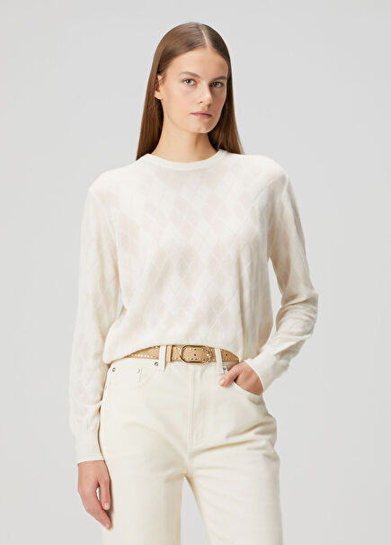 Cream Argyle Cashmere Sweater