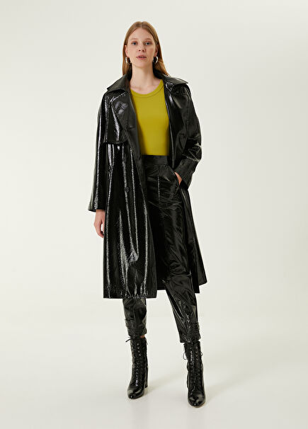 Black Patent Leather Jogger Trousers
