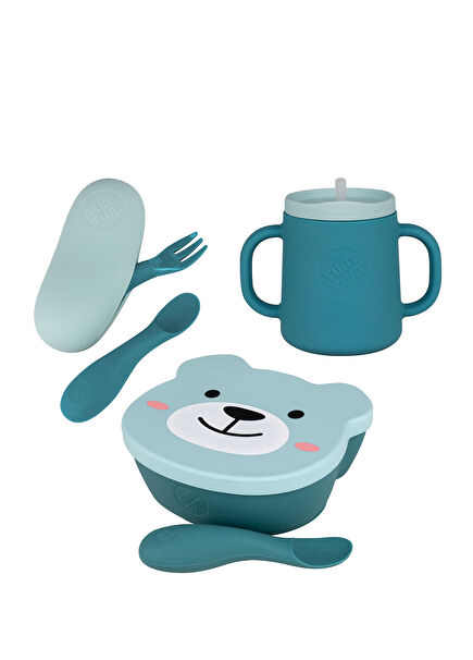 Boris Bear Silikon Alıştırma Bardağı Kutulu Mama Kaşık ve Çatal Seti