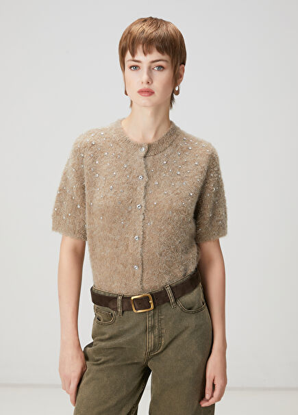 Grey Stone Embroidered Cardigan