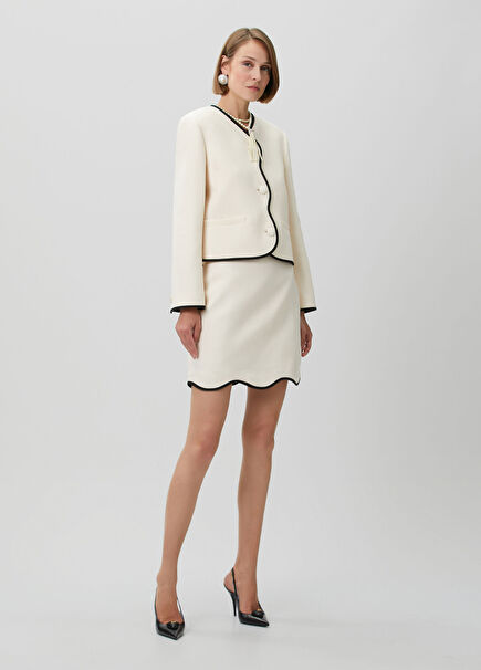 Beyaz Siyah Mini Yün Etek