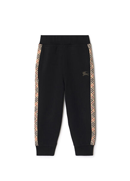 Jackson Tape Check Trim Cotton Black Unisex Kids Sweatpants