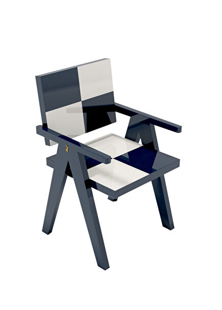 Lacivert Beyaz Ahşap Lake Yemek Odası Sandalye