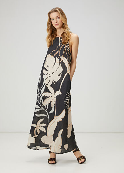Black Midi Linen Dress