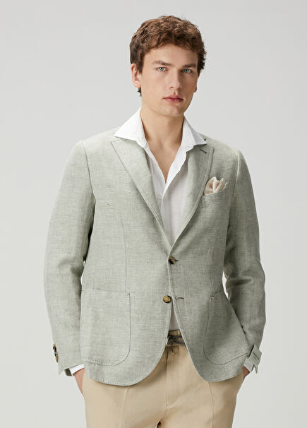 Grey Herringbone Jacquard Linen Jacket
