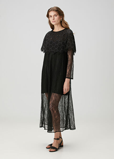 Valet Black Midi Lace Dress
