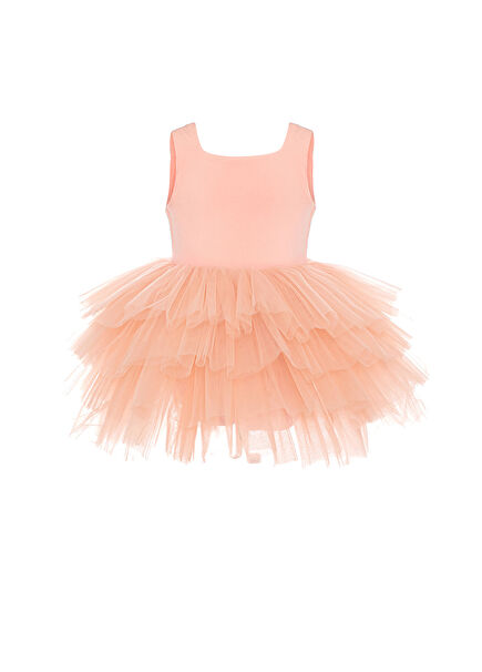 Somon Kolsuz Kız Çocuk Tütülü Elbise