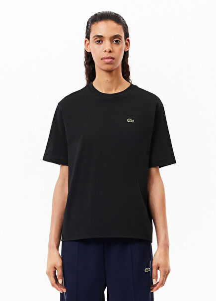 Siyah Bisiklet Yaka Relaxed Fit Kısa Kollu Kadın T-Shirt