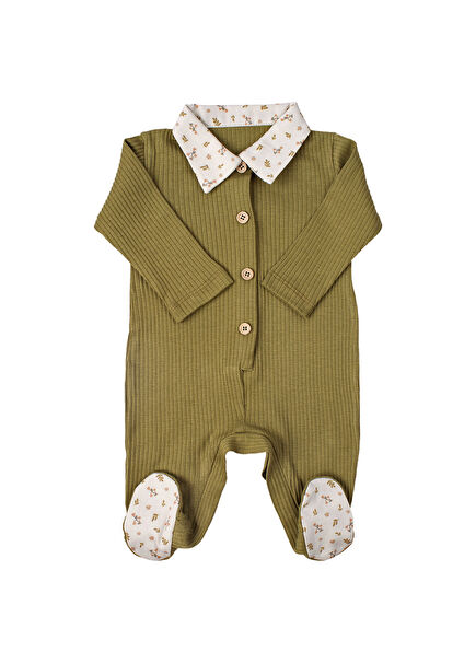 Green Moss Long Sleeve Unisex Baby Booties Jumpsuit