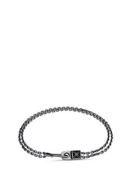 Arm In Arm Rodyum Kaplama 925 Ayar Gümüş Siyah Pırlantalı Erkek Bileklik