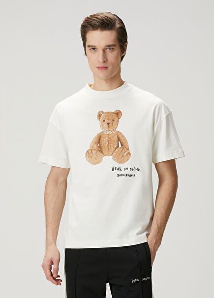 Beyaz Figür Detaylı Slogan Baskılı T-shirt