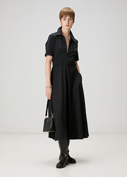 Midi Shirt Dress With Black Belt