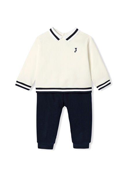 Navy Blue White Cotton Sweatshirt and Trousers Baby Boy Set of 2