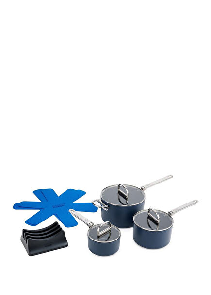 Space Blue Aluminum 9-Piece Sauce Pot Set with Lid