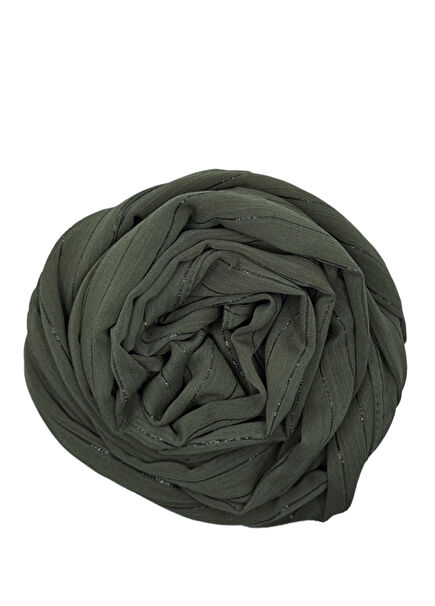 Khaki Glitter Stripe Detailed Women's Shawl