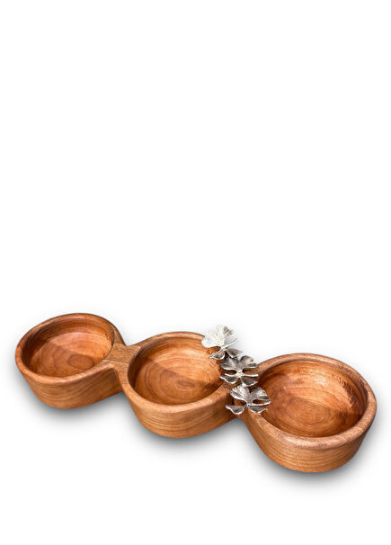 Ginkgo Detailed Walnut Wood Wooden Cookie and Presentation Holder