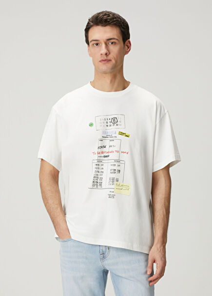 Kırık Beyaz Logo Baskılı T-shirt
