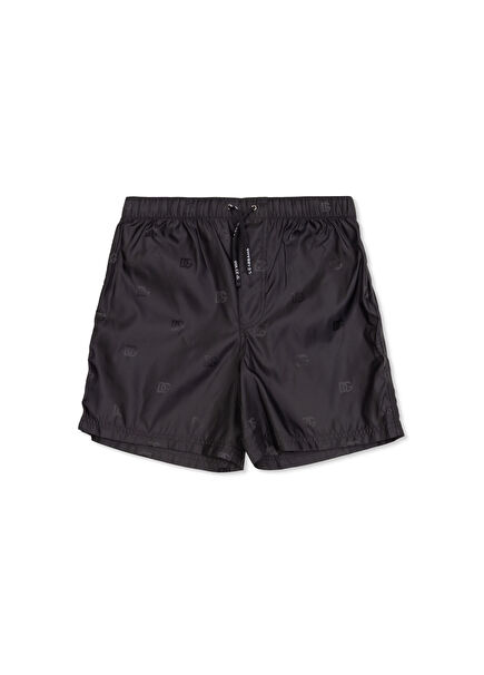 Black Logo Patterned Boys' Swimsuit