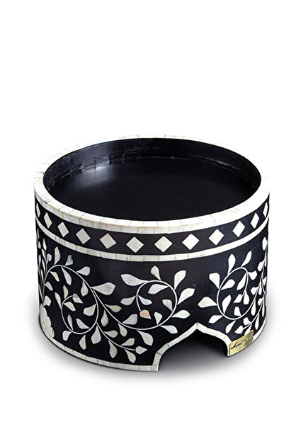 Çiçek Desenli Siyah Sedef Kakmalı Pasta Standı