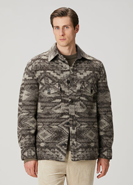 Kervon Koyu Kahverengi Etnik Desenli Dış Gömlek