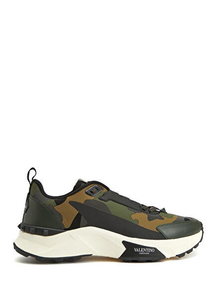 Siyah Haki Kamuflaj Desenli Erkek Deri Sneaker