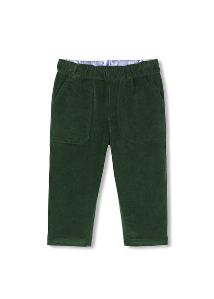 Koyu Yeşil Organik Pamuklu Kadife Erkek Bebek Pantolon