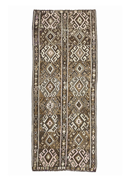 Vintage Hand-Woven Ethnic Patterned 140x362 cm Wool Kilim