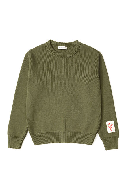 Yeşil Logo Baskılı Unisex Çocuk Kazak