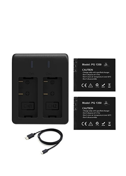 Brave 7 Action Camera Battery 2 Batteries + Dual Charger Adapter