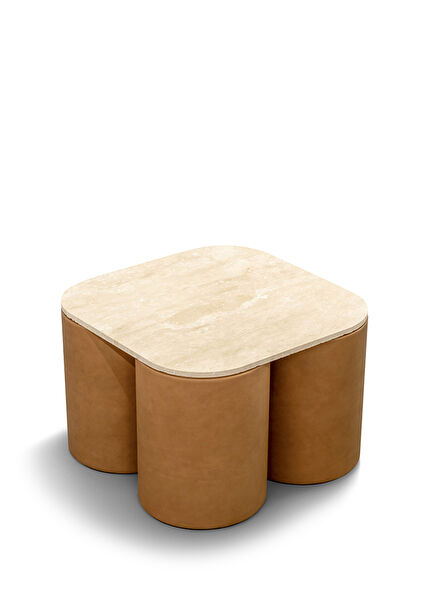 Silos Beige Leather Side Table