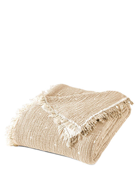 100% Cotton Muslin Bedspread 220x240 cm Beige - Glen Series