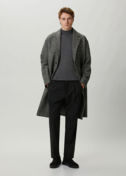 Anthracite Herringbone Wool Coat