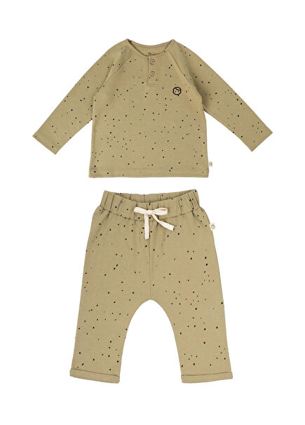 Cosmos Haki Organik Pamuk Unisex Bebek Pijama Takımı 