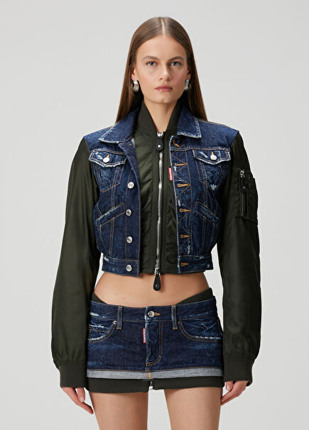 Yeşil Mavi Denim Bomber Ceket