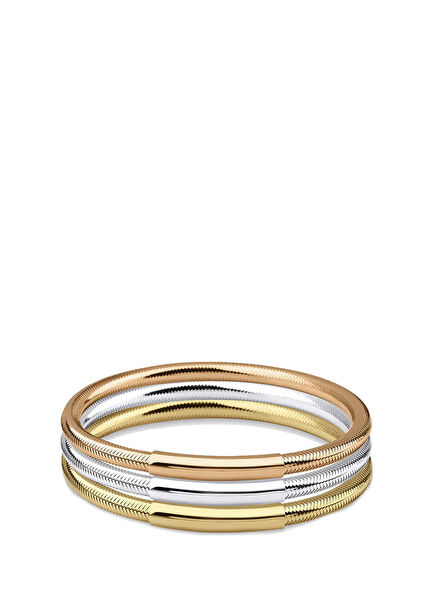 Kalın Plakalı Flex 3'li 14 Ayar Altın Kadın Bileklik